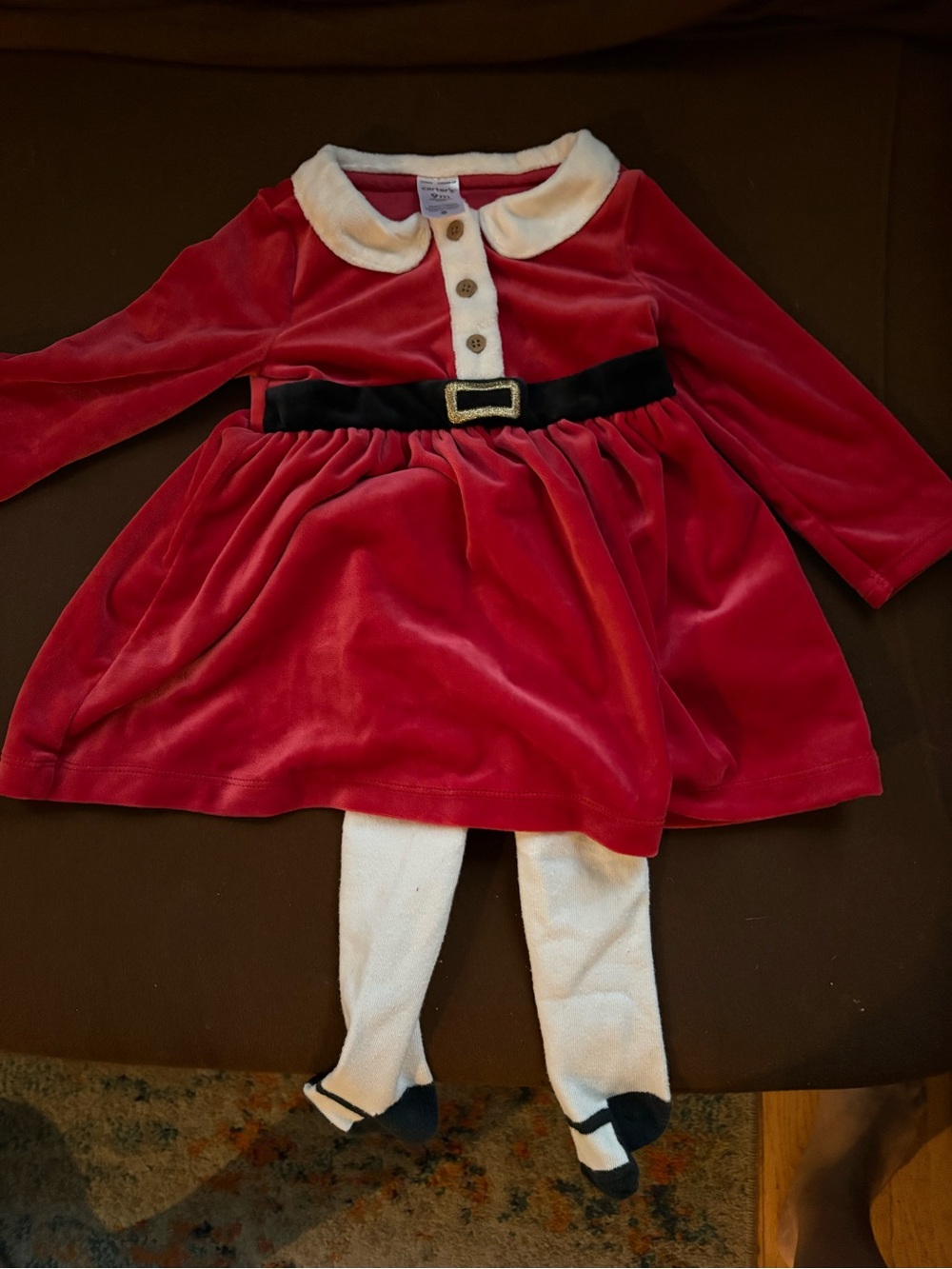 Carter's Red Velvet Santa Dress with White Collar and Tights